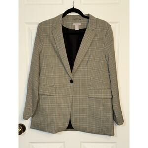 H&M Fall Plaid Houndstooth Relaxed Fit Blazer Jacket Career Size Medium Women's